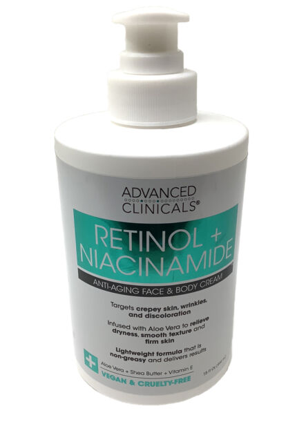 Advanced Clinicals Retinol+Niacinamide Anti-Aging Face And Body Cream 15Oz